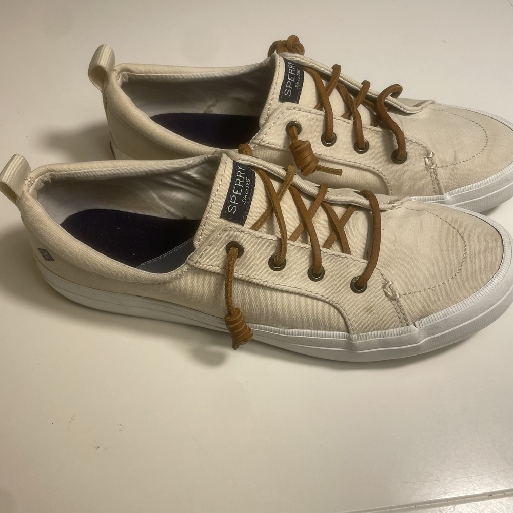 Sperry Women's Canvas Topsider Loafers Leather Laces Size 10 - Picture 2 of 8